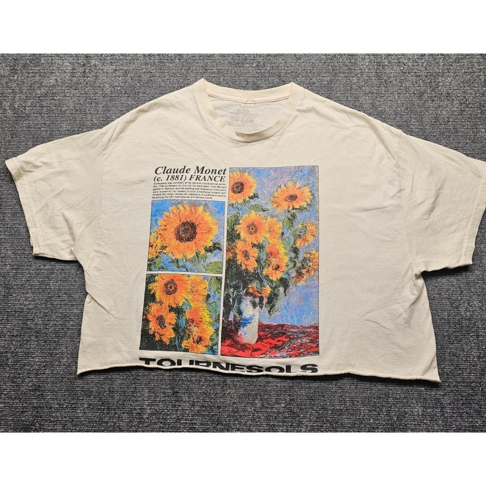 Claude Monet Sunflowers Graphic Cropped T-Shirt Cream XL Art Tournesols France